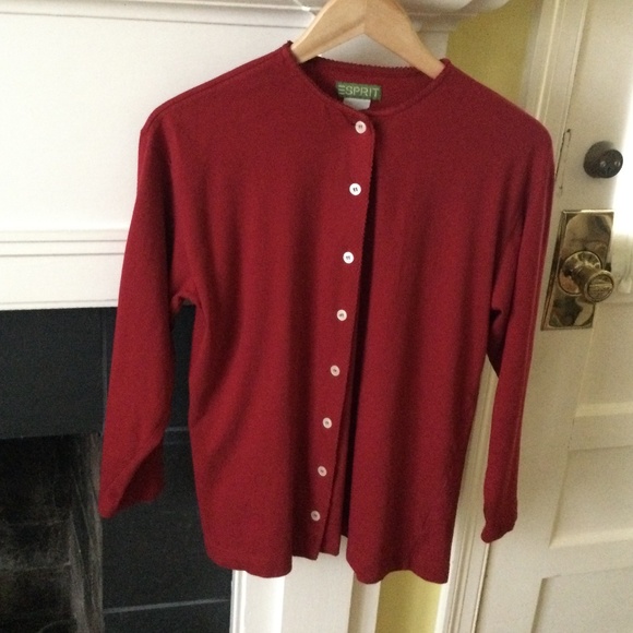 Vintage 90s ESPRIT Button Down Knit Top Cardigan Red - Sz Medium - Picture 1 of 10